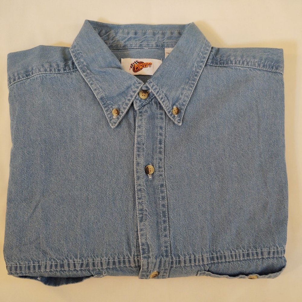 DALE JR.# 8 NASCAR WINNER CIRCLE MEN SHORT SLEEVE DENIM  SHIRT - SIZE XL